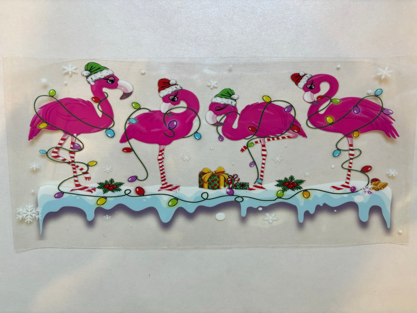 Holiday light flamingos